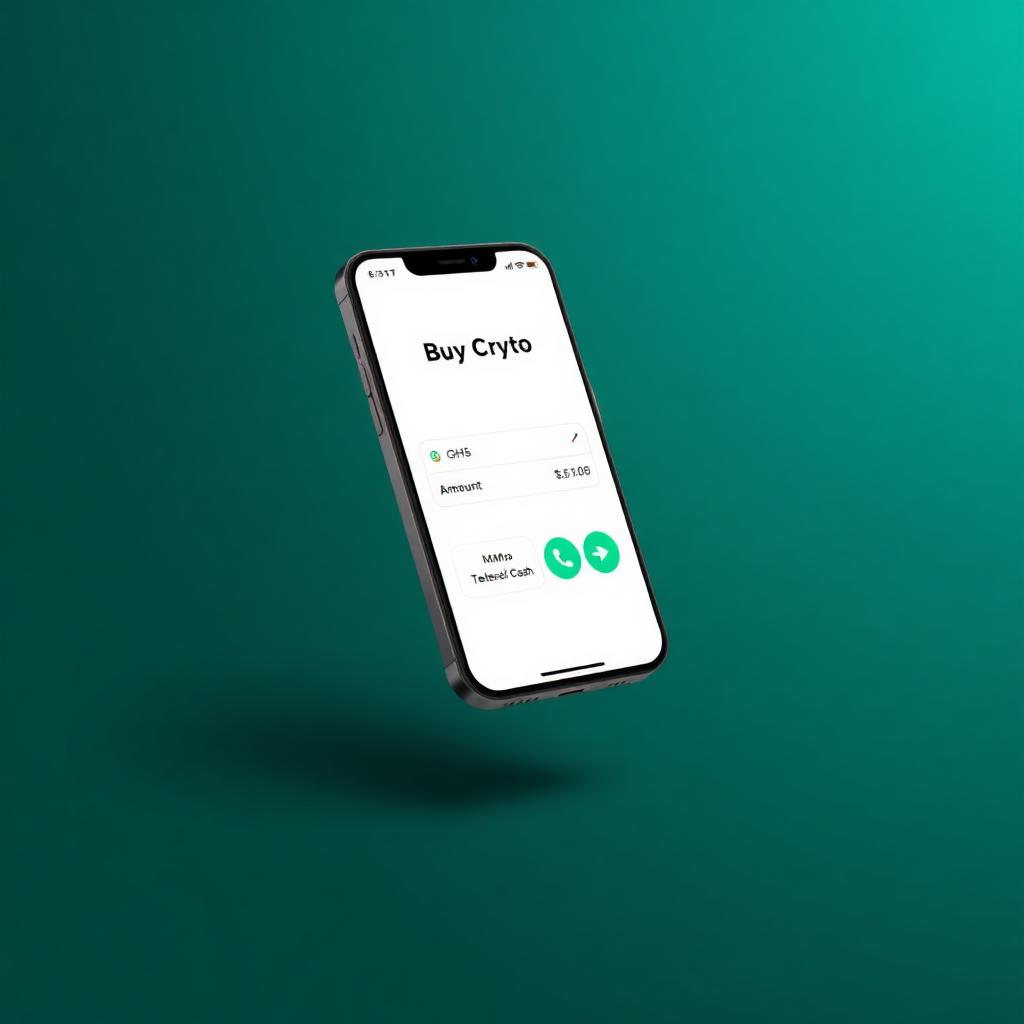 Settil mobile app preview showing crypto purchase with Ghana mobile money